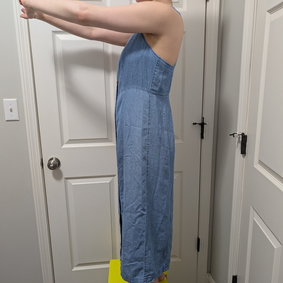 Denim Blue Button-Down Sundress By Loft With Criss Cross Back - Picture 4 of 6